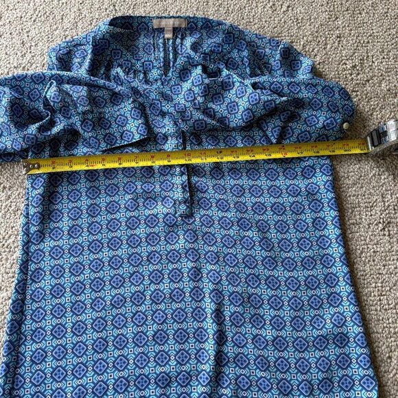 Banana Republic Blue Geometric Blouse | PM Petite | V-Neck | Work to Weekend - Picture 7 of 8
